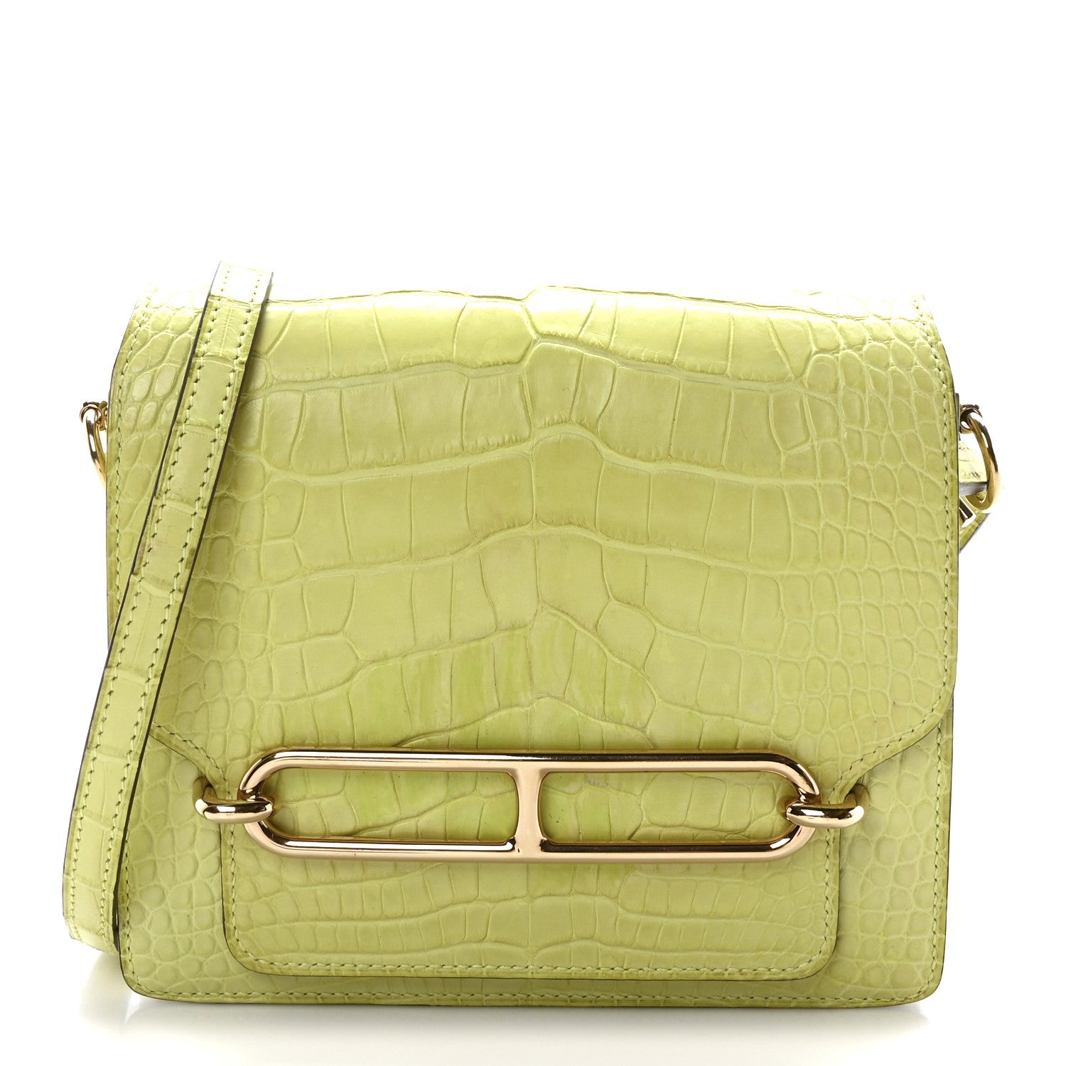 Hermes Matte Alligator Mini Sac Roulis Jaune Bourgeon 1 of 10