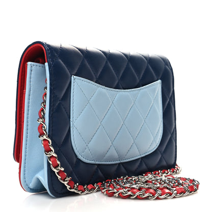 Chanel Lambskin Quilted Tri-Color Wallet On Chain WOC Red Blue 3 of 11