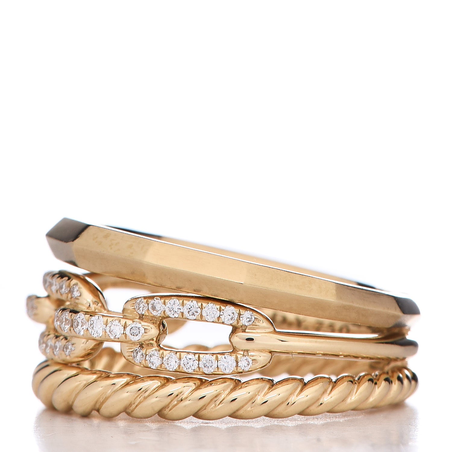 David Yurman 18K Yellow Gold Diamond 9.5mm Stax Three-Row Ring 49 5 3 of 7
