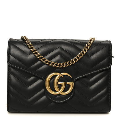 Gucci Calfskin Matelasse GG Marmont Chain Wallet Black 1 of 10