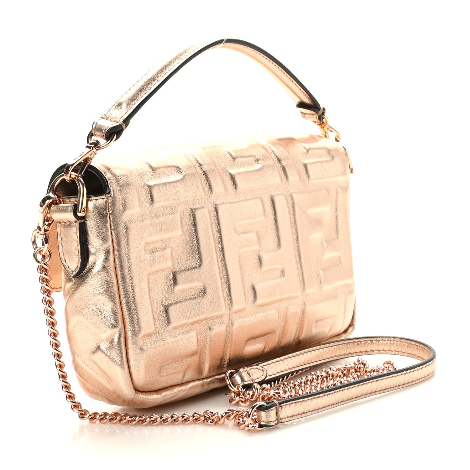 Fendi Vitello Laminato FF 1974 Embossed Mini Baguette Rame 3 of 8