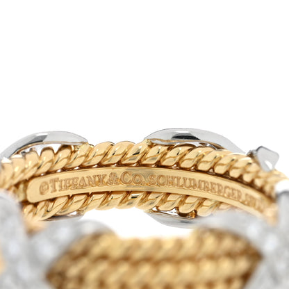 Tiffany 18K Yellow Gold Platinum Diamond Schlumberger Rope Three Row X Ring 52 6 4 of 4