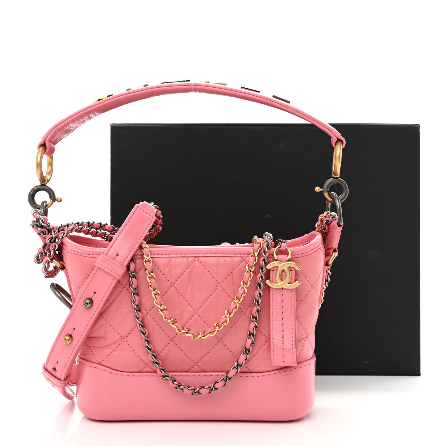 Aged Calfskin Quilted Small Gabrielle Logo Hobo Rose