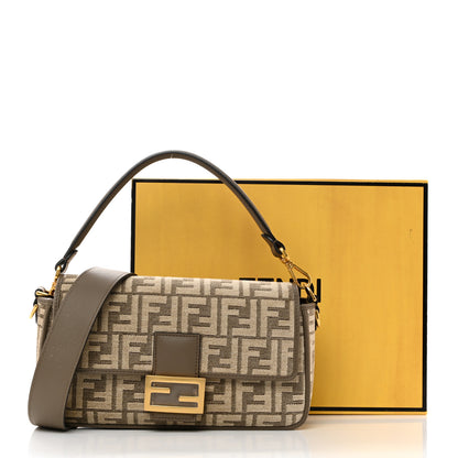 Fendi Chenille Vitello Seta FF Embroidered Baguette Tortora 12 of 12