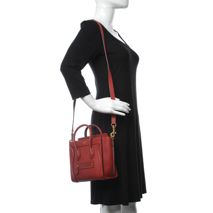 Celine Drummed Calfskin Nano Luggage Coquelicot 2 of 7