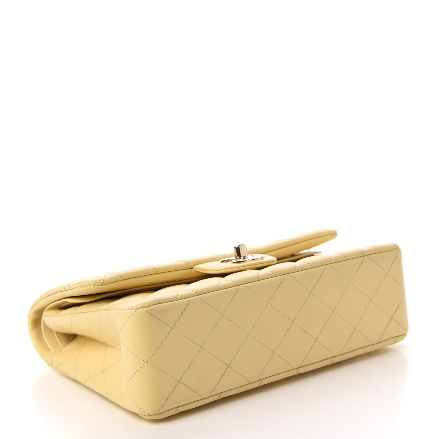 Lambskin Quilted Small Double Flap Yellow
