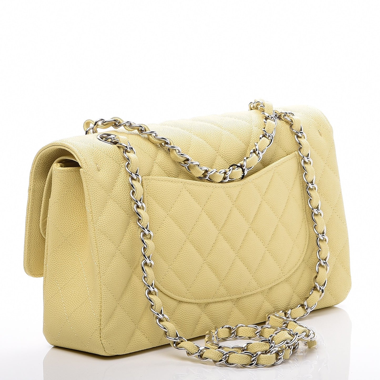 Caviar Quilted Medium Double Flap Light Yellow