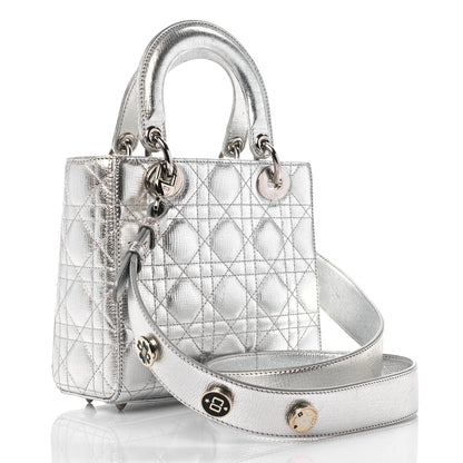 Christian Dior Metallic Grained Calfskin Cannage Small Lucky Badges My Lady Dior Silver 3 of 12