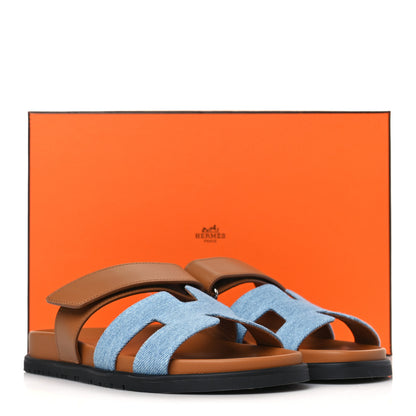 Hermes Denim Calfskin Womens Chypre Sandals 36 Bleu Clair Naturel 9 of 9