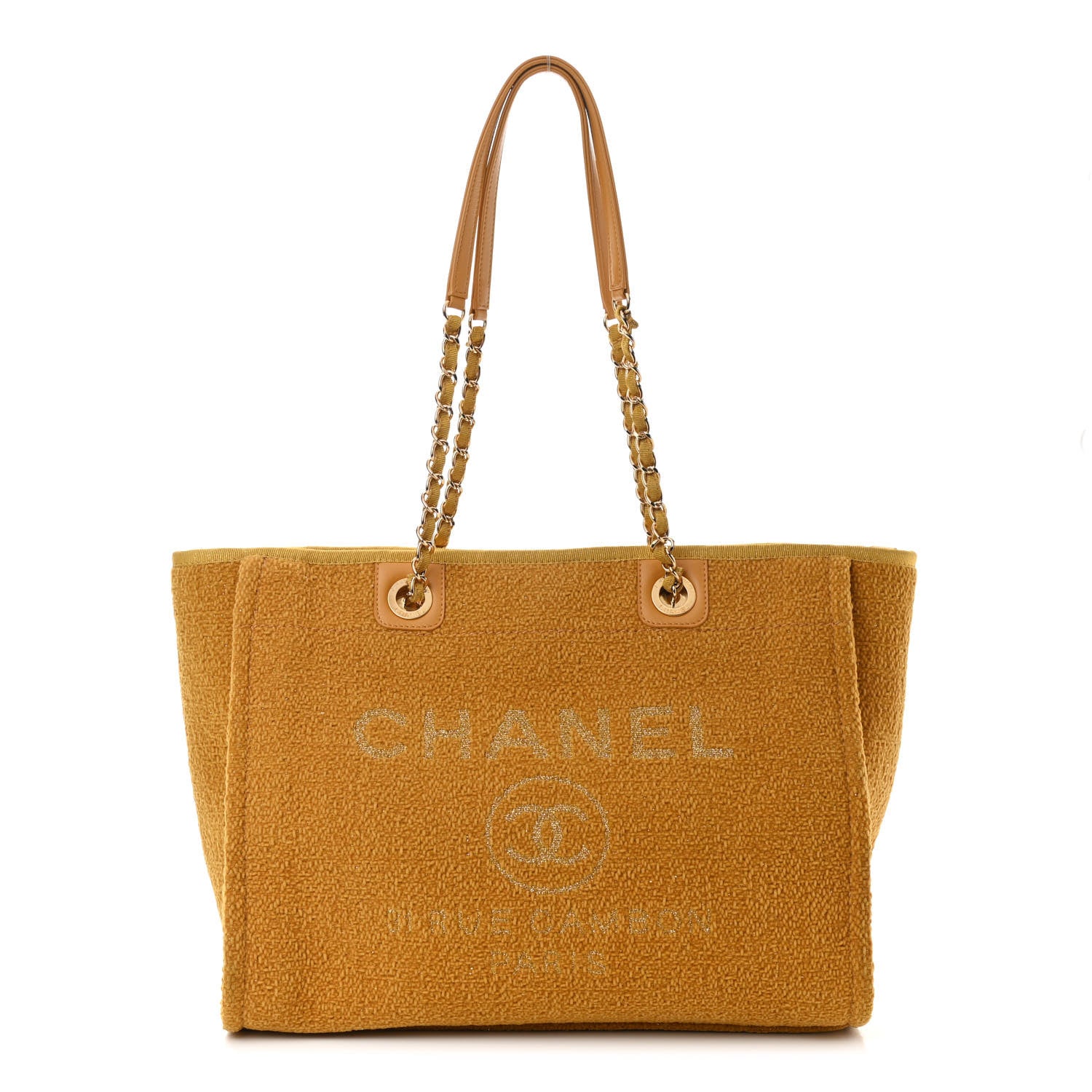 Chanel Lurex Canvas Small Deauville Tote Yellow 1 of 10