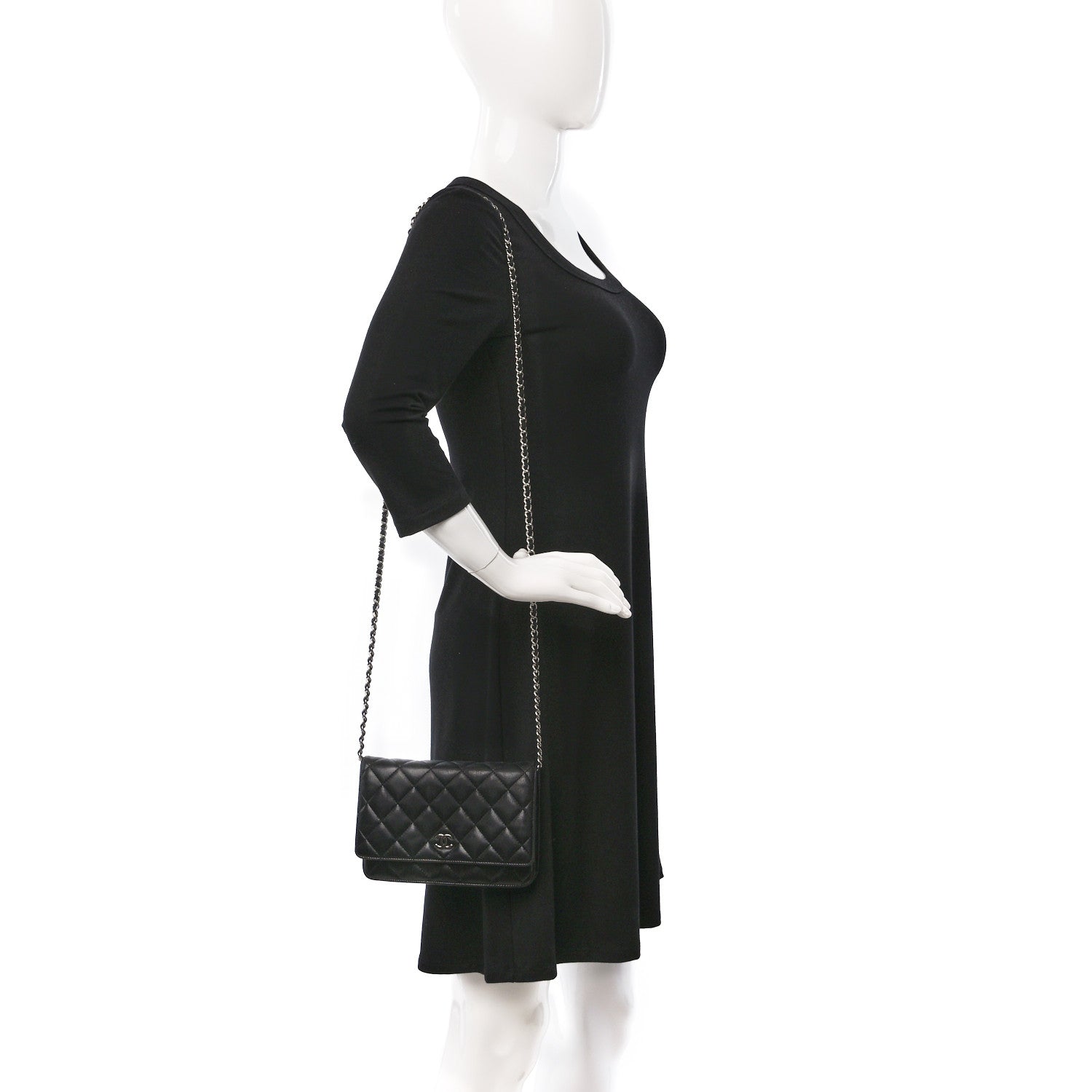 Chanel Lambskin Quilted Wallet On Chain WOC Black 2 of 10