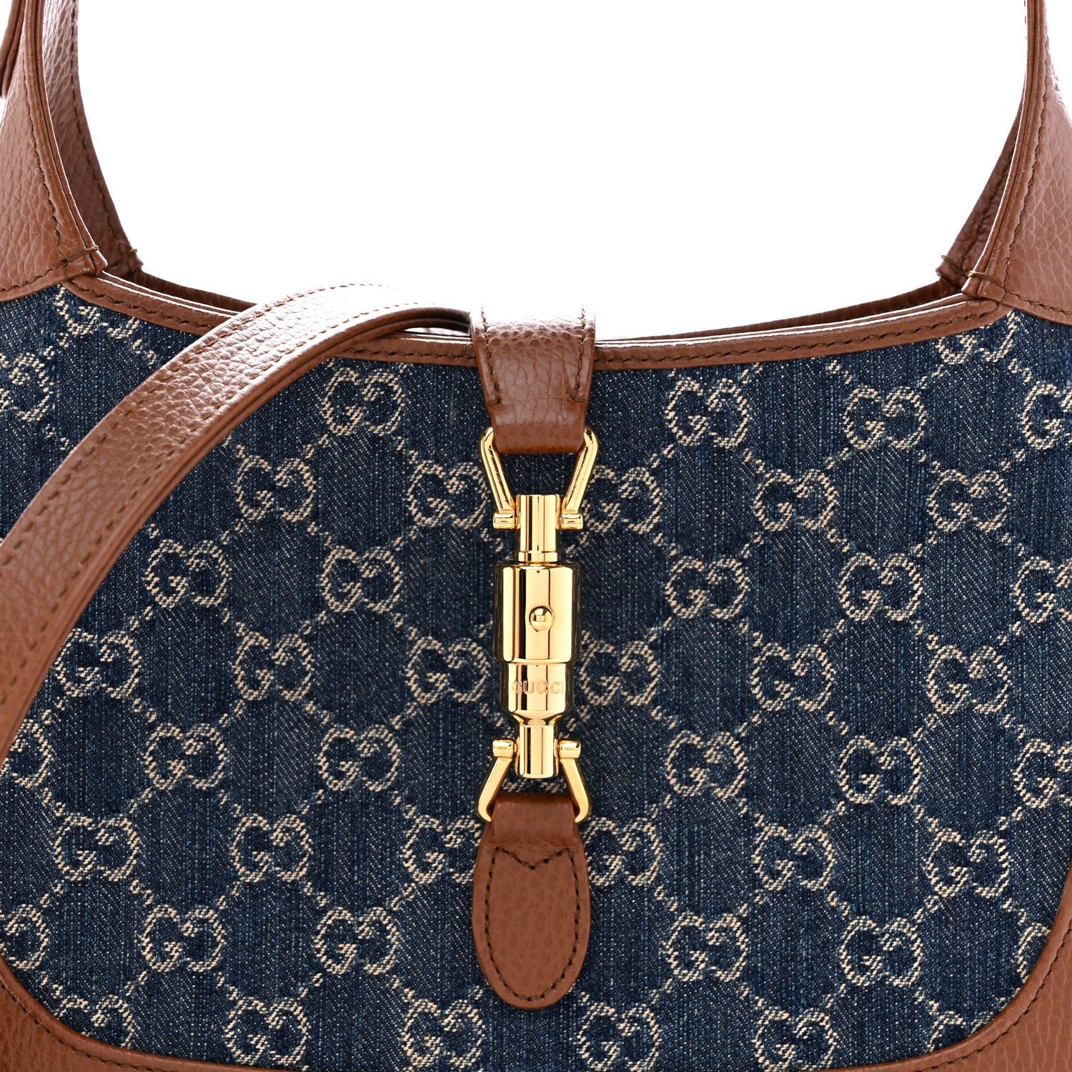 Gucci New Denim GG Monogram Calfskin Small Jackie 1961 Hobo Blue Tea Cuir 8 of 11