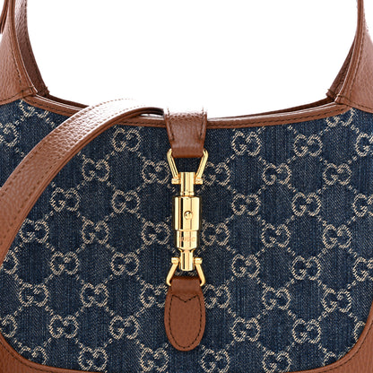 Gucci New Denim GG Monogram Calfskin Small Jackie 1961 Hobo Blue Tea Cuir 8 of 11