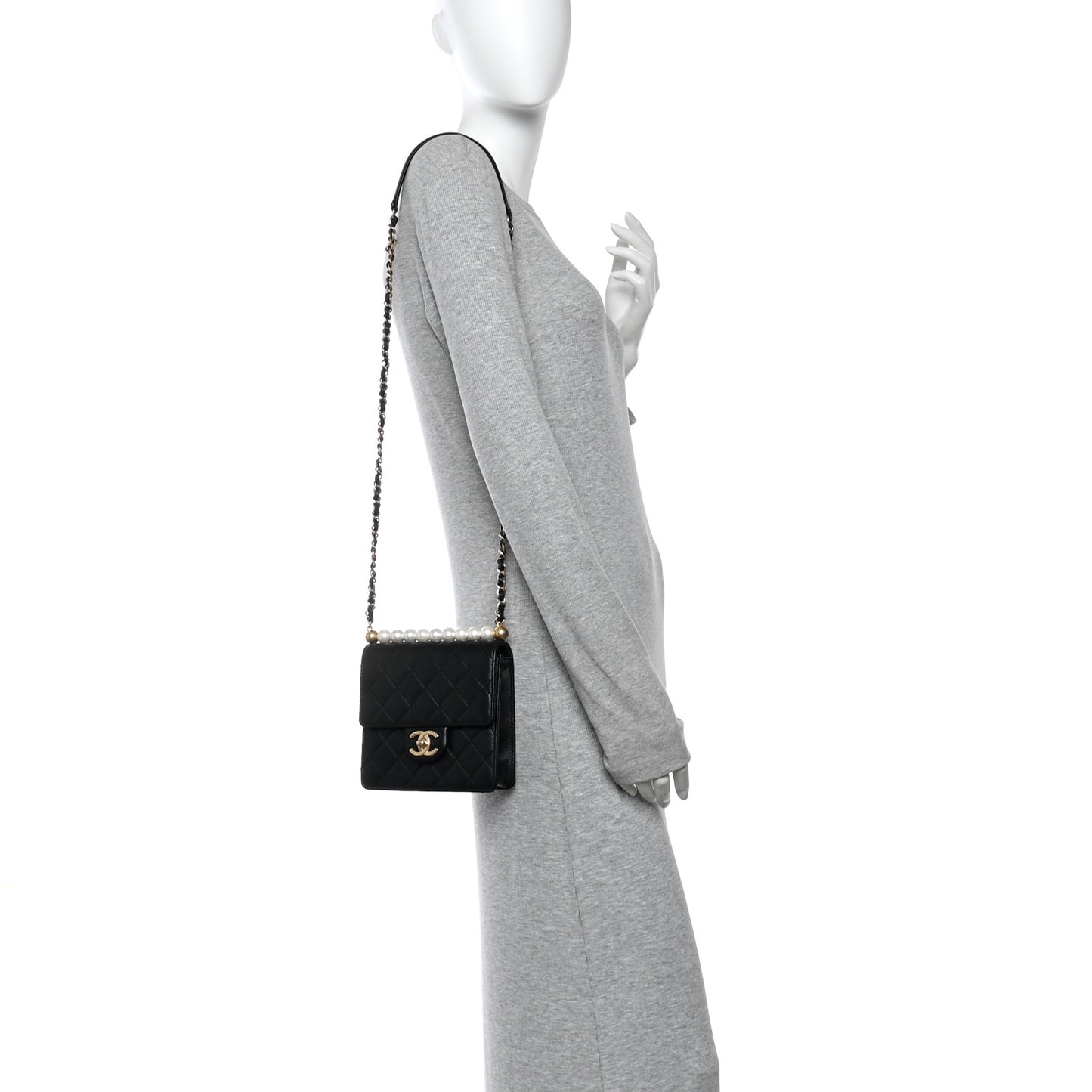 Goatskin Quilted Chic Pearls Flap Black