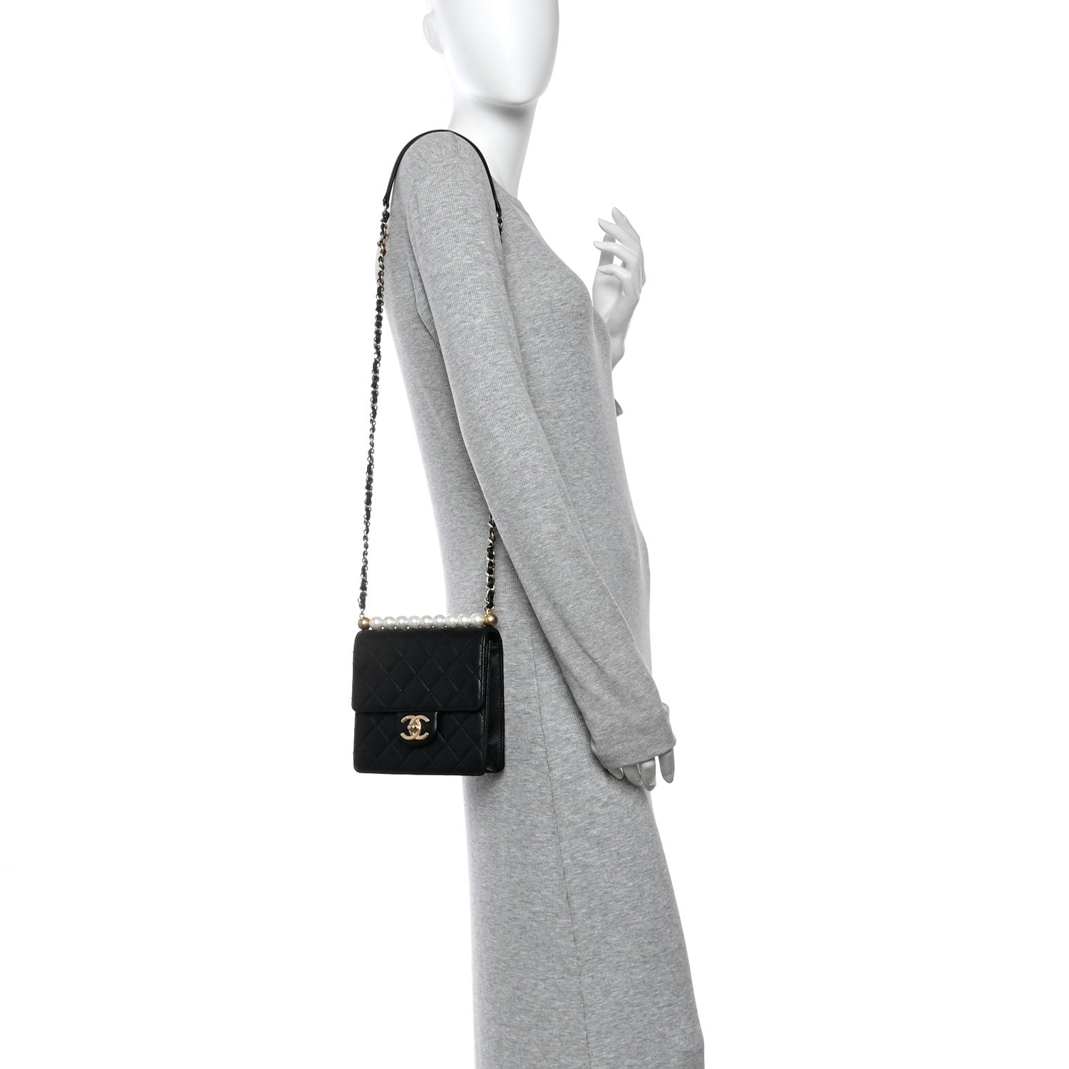 Chanel Goatskin Quilted Chic Pearls Flap Black 2 of 11