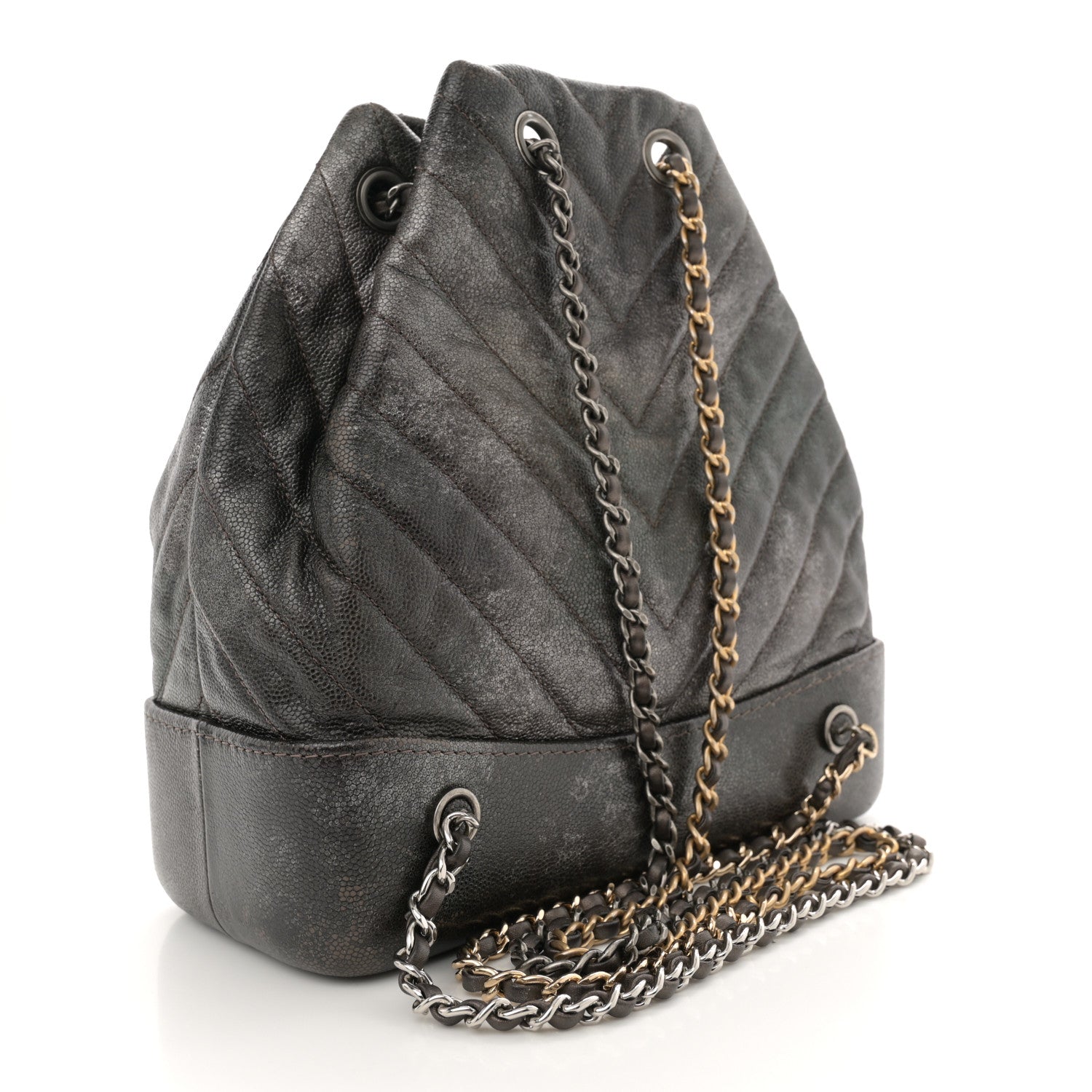 Chanel Metallic Grained Goatskin Gabrielle Backpack Dark Silver Gold 3 of 10
