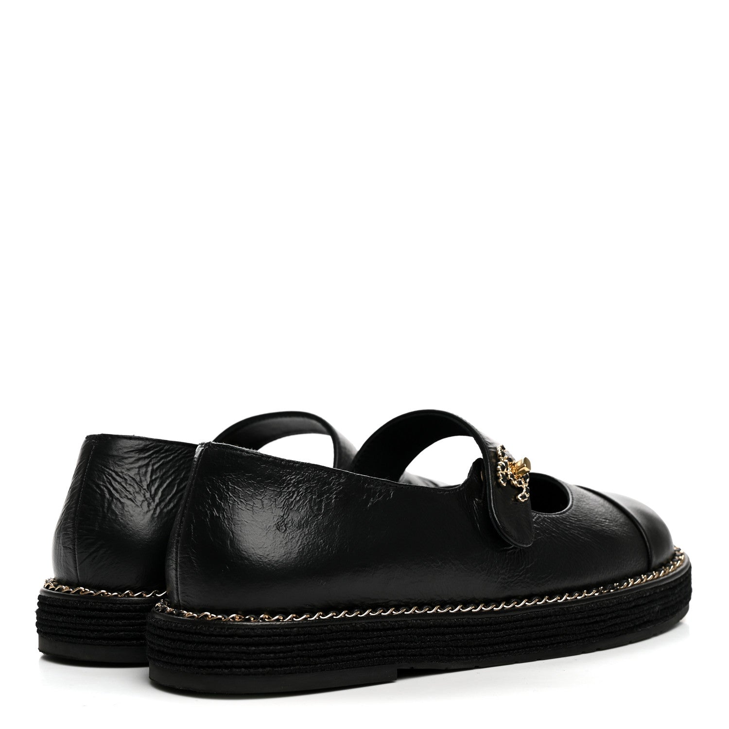 Chanel Crumpled Lambskin Cap Toe Chain CC Turnlock Mary Jane Flats 35 Black 5 of 8