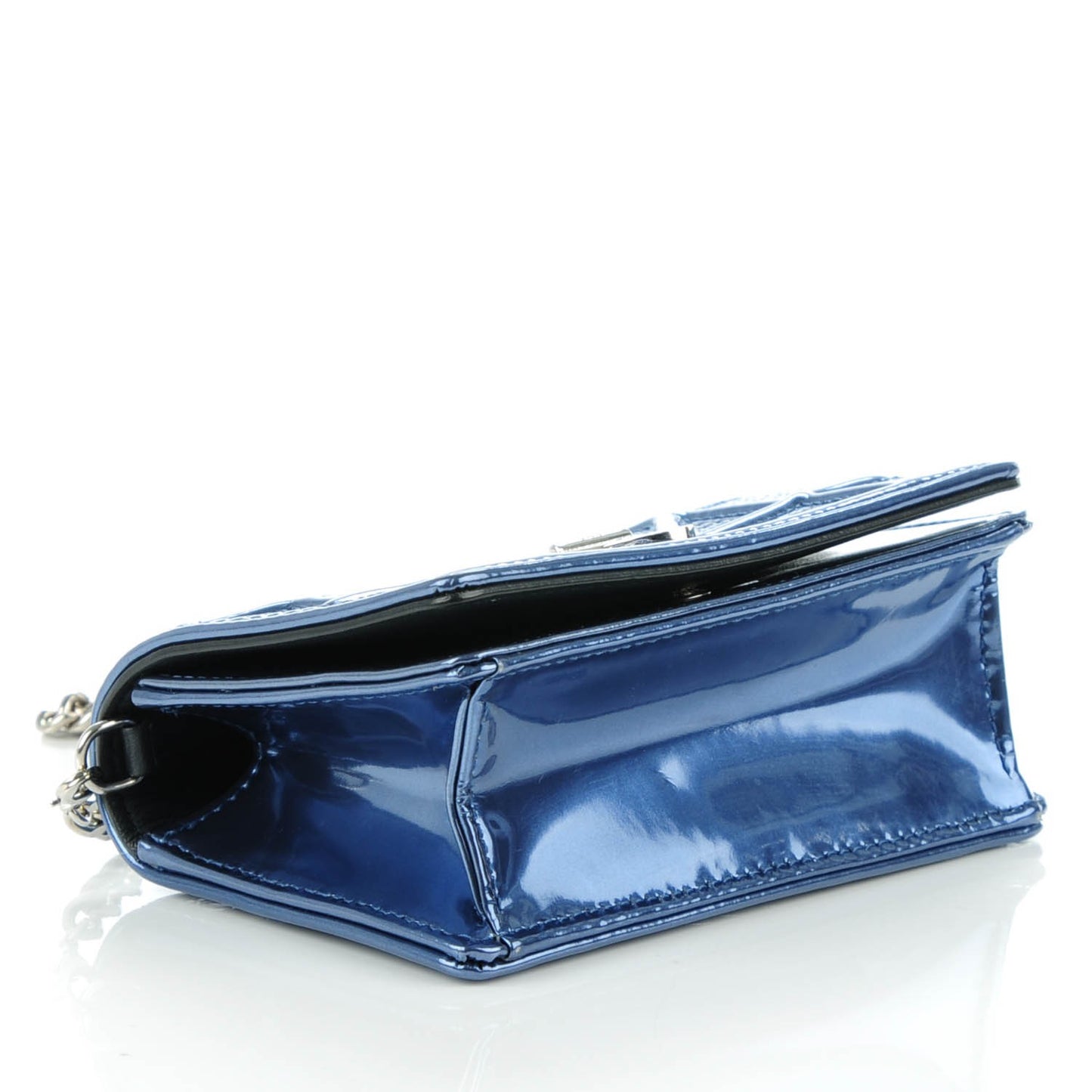 Metallic Patent Micro-Cannage Baby Diorama Flap Bag Blue