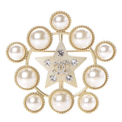 Chanel Pearl Crystal CC Star Brooch Gold 1 of 5