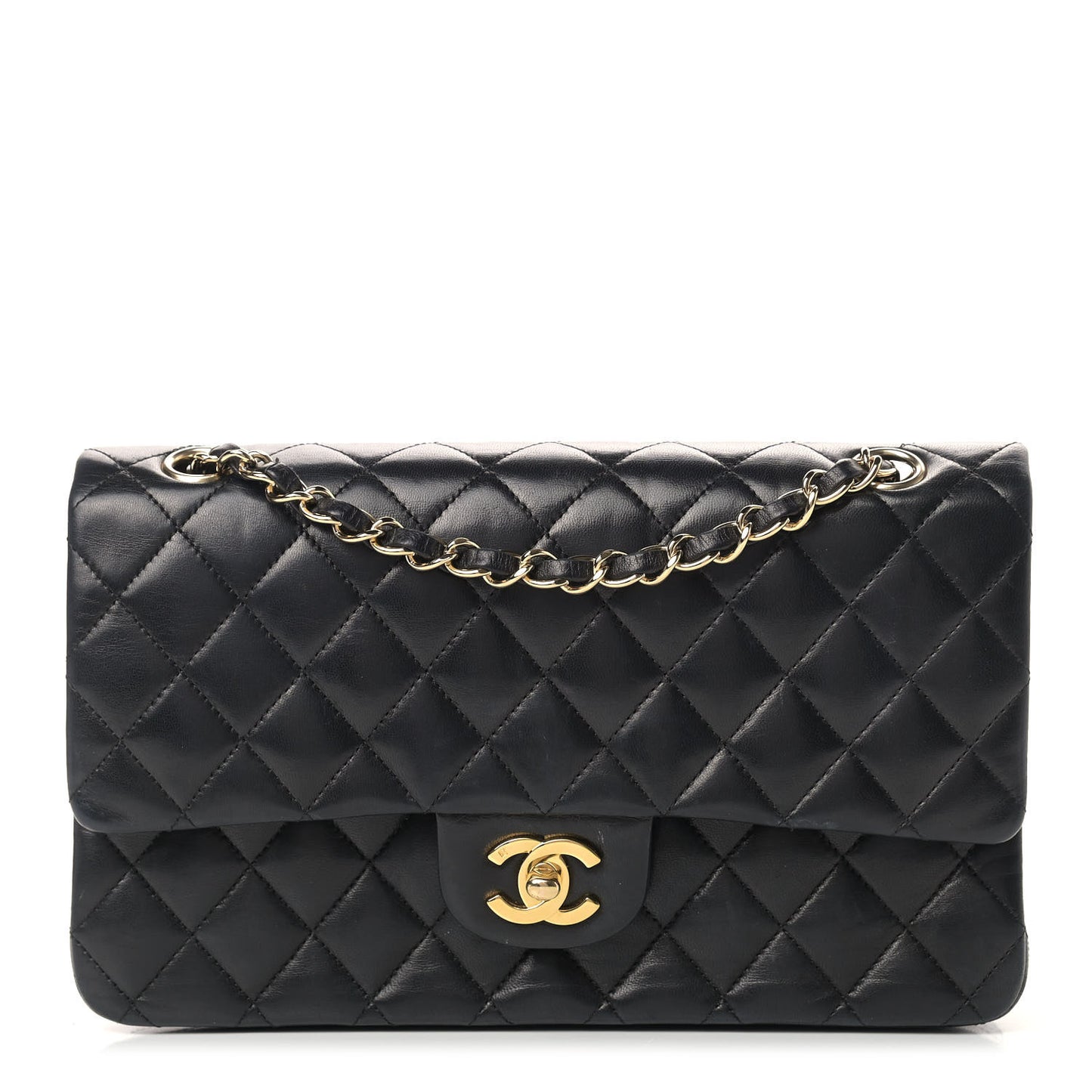 Lambskin Quilted Medium Double Flap Black