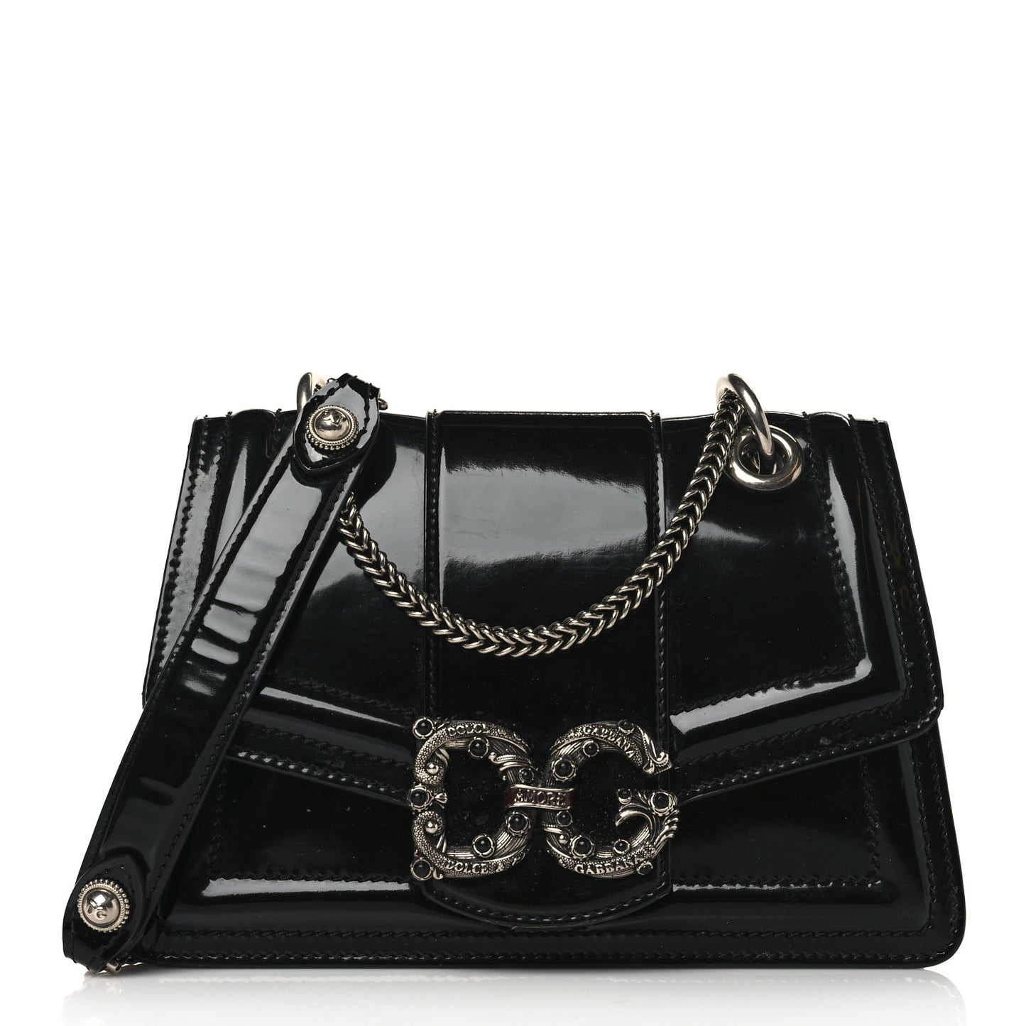 Polished Calfskin Small DG Amore Envelope Bag Black