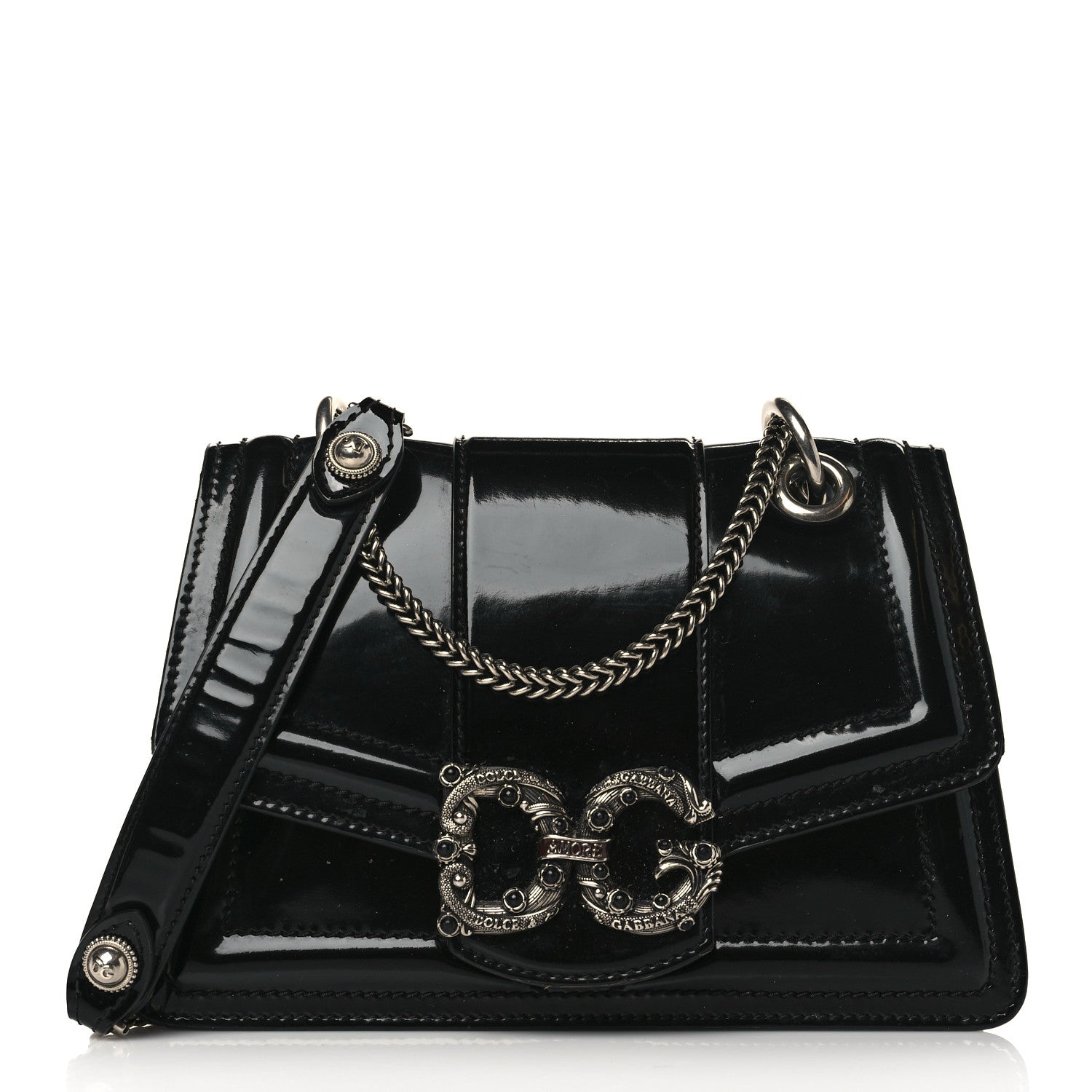 Dolce & Gabbana Polished Calfskin Small DG Amore Envelope Bag Black 1 of 10
