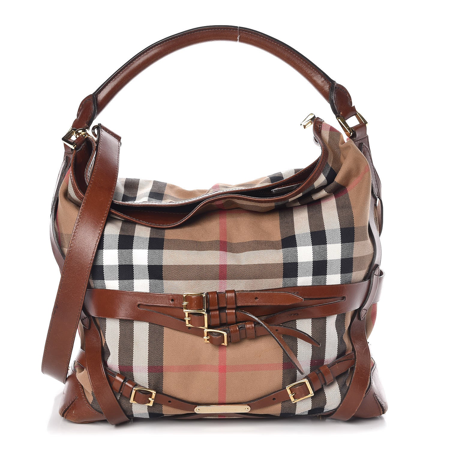 Burberry House Check Bridle Calfskin Medium Gosford Hobo Dark Tan 1 of 12