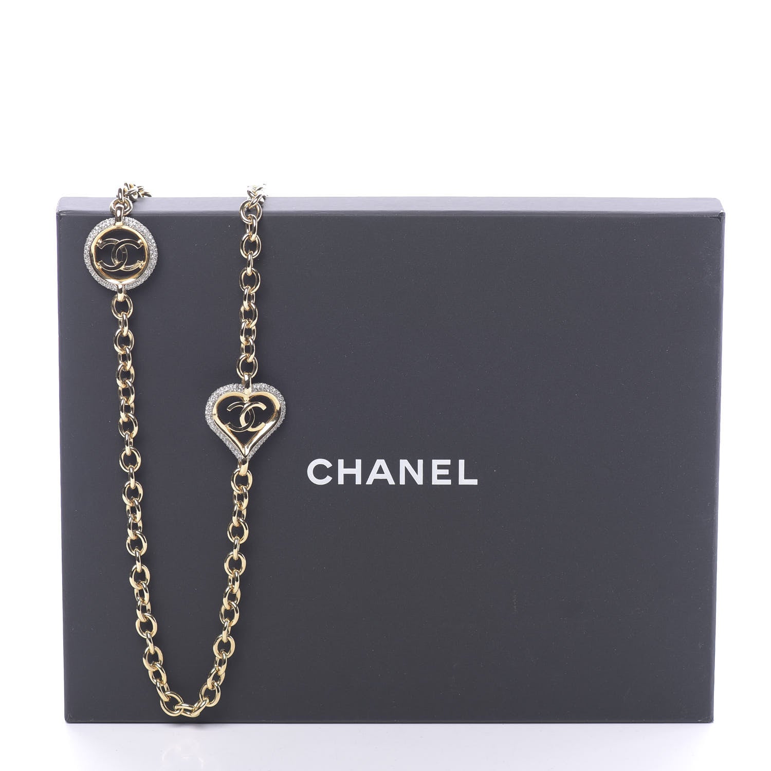 Chanel Crystal CC Chain Heart Necklace Gold 9 of 9