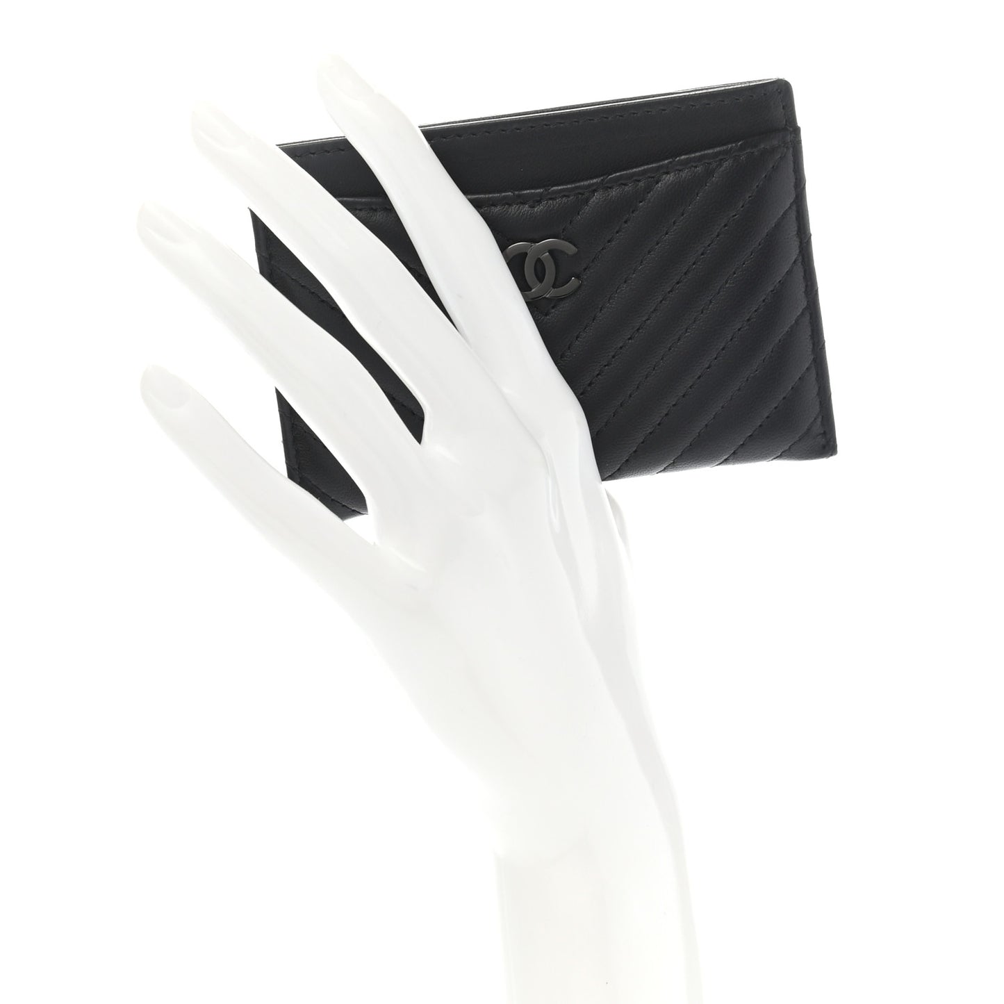 Lambskin Chevron Quilted Card Holder So Black