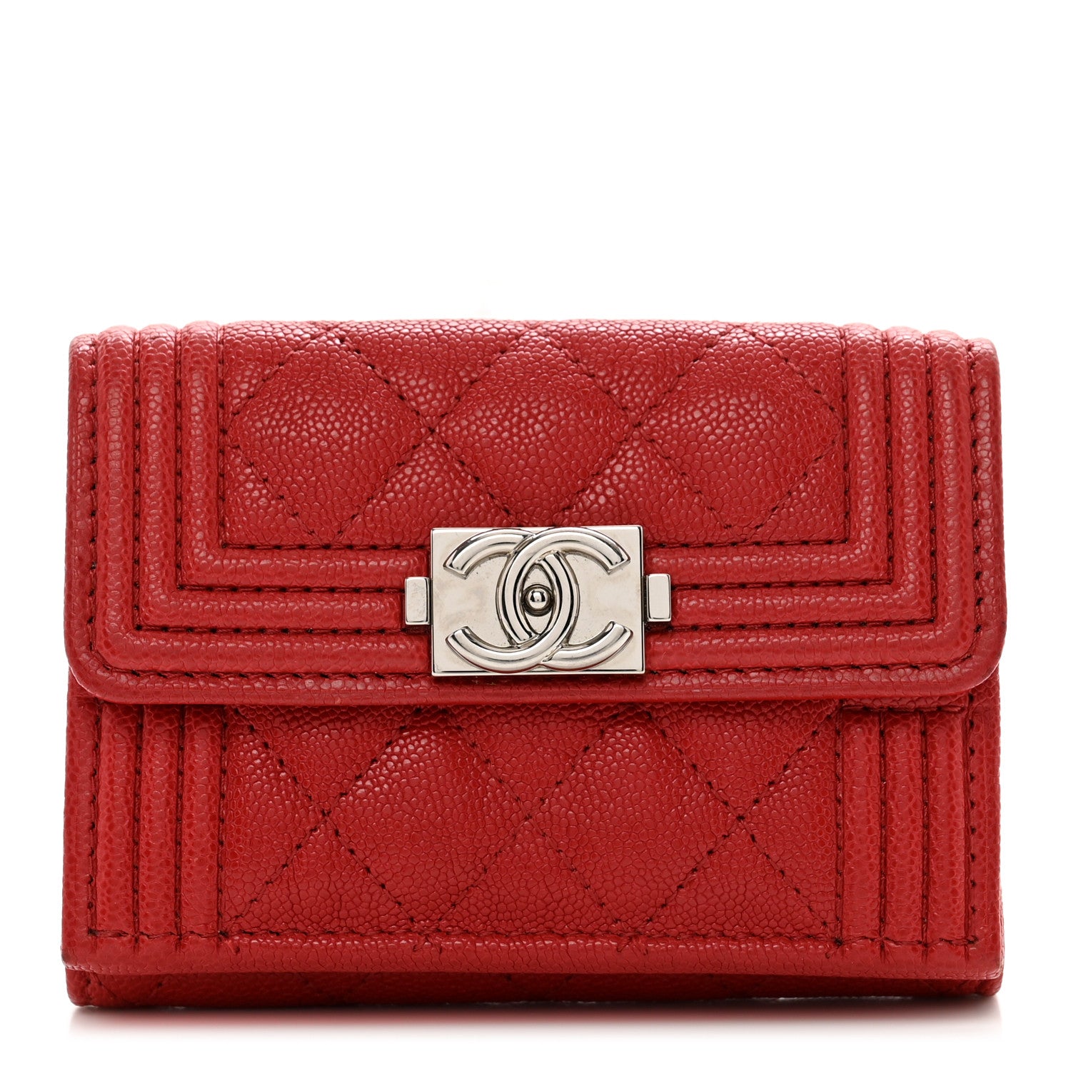 Chanel Caviar Quilted Small Boy Flap Wallet Red 1 of 11