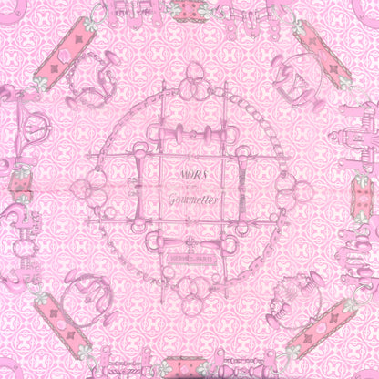 Hermes Chale Silk Mousseline Mors Et Gourmettes Remix Shawl 140 Rose Bonbon White 2 of 4
