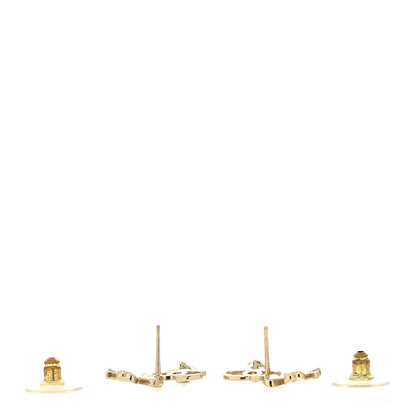 Chanel Crystal Shamrock CC Heart Earrings Gold 3 of 4
