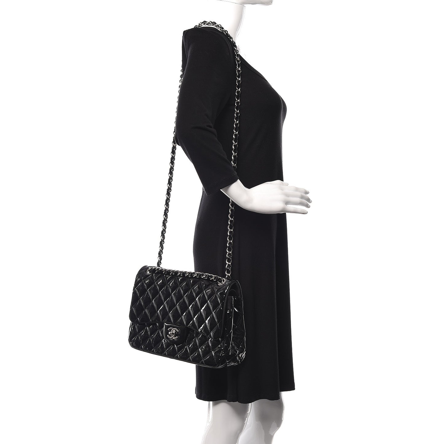 Patent Quilted Jumbo Double Flap Black