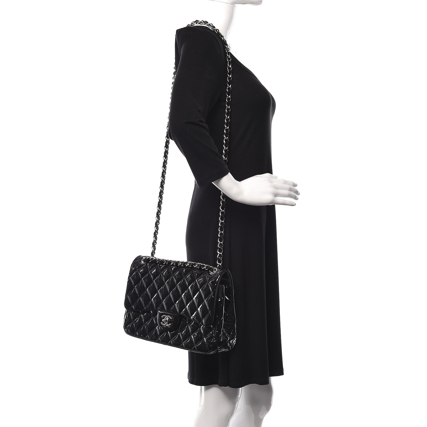 Chanel Patent Quilted Jumbo Double Flap Black 3 of 15