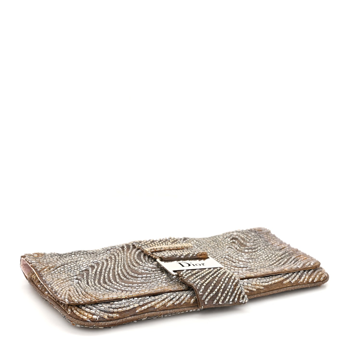 Beaded Fabric Flap Clutch Beige