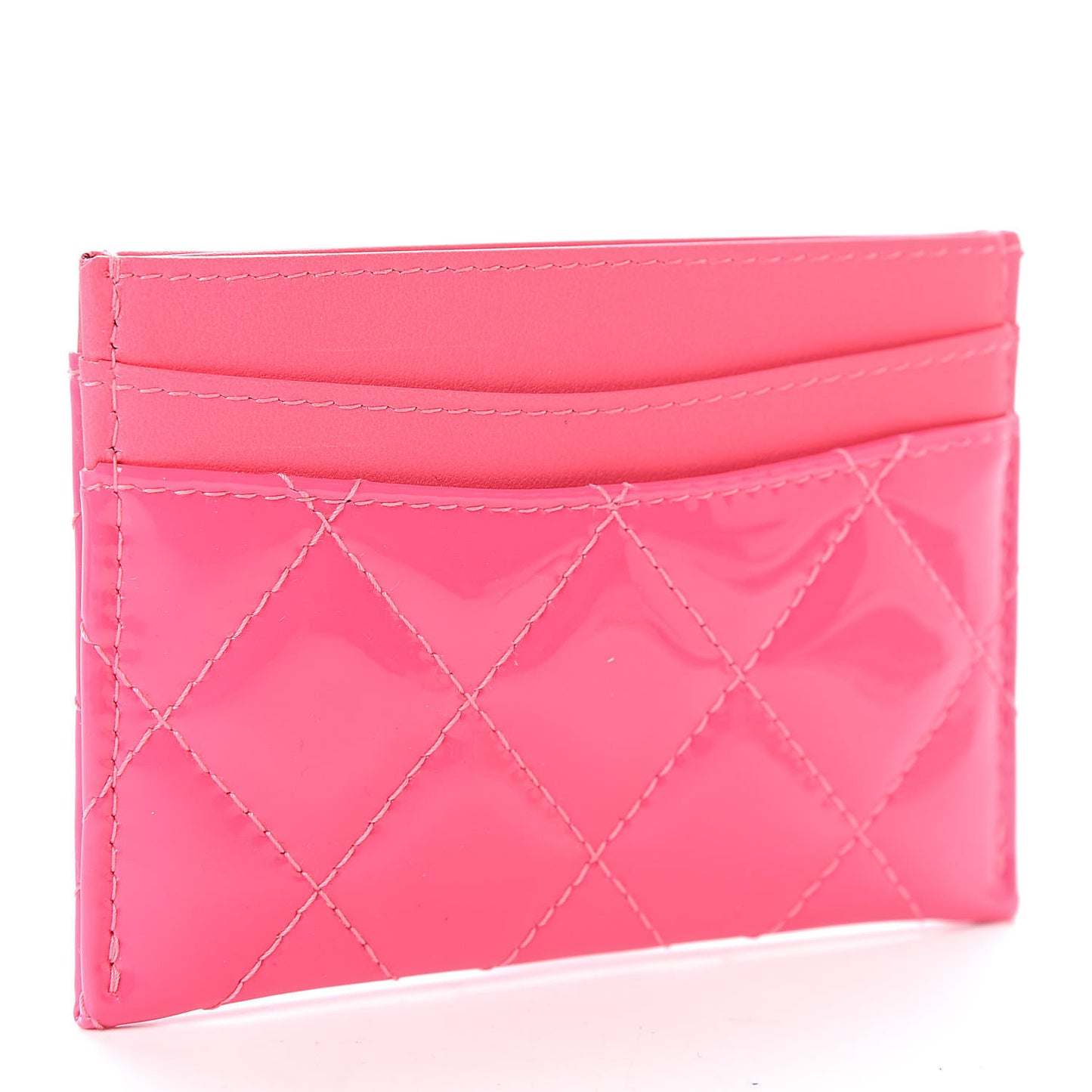 Patent Quilted Card Holder Pink
