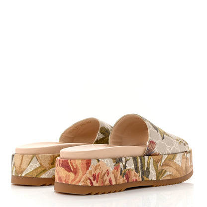 Gucci GG Supreme Monogram Water Flora Angelina Platform Slide Sandals 38.5 Beige White Multicolor 4 of 10