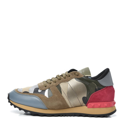 Valentino Garavani Nappa Suede Camouflage Womens Rockrunner Sneakers 37 Green Multicolor 1 of 7