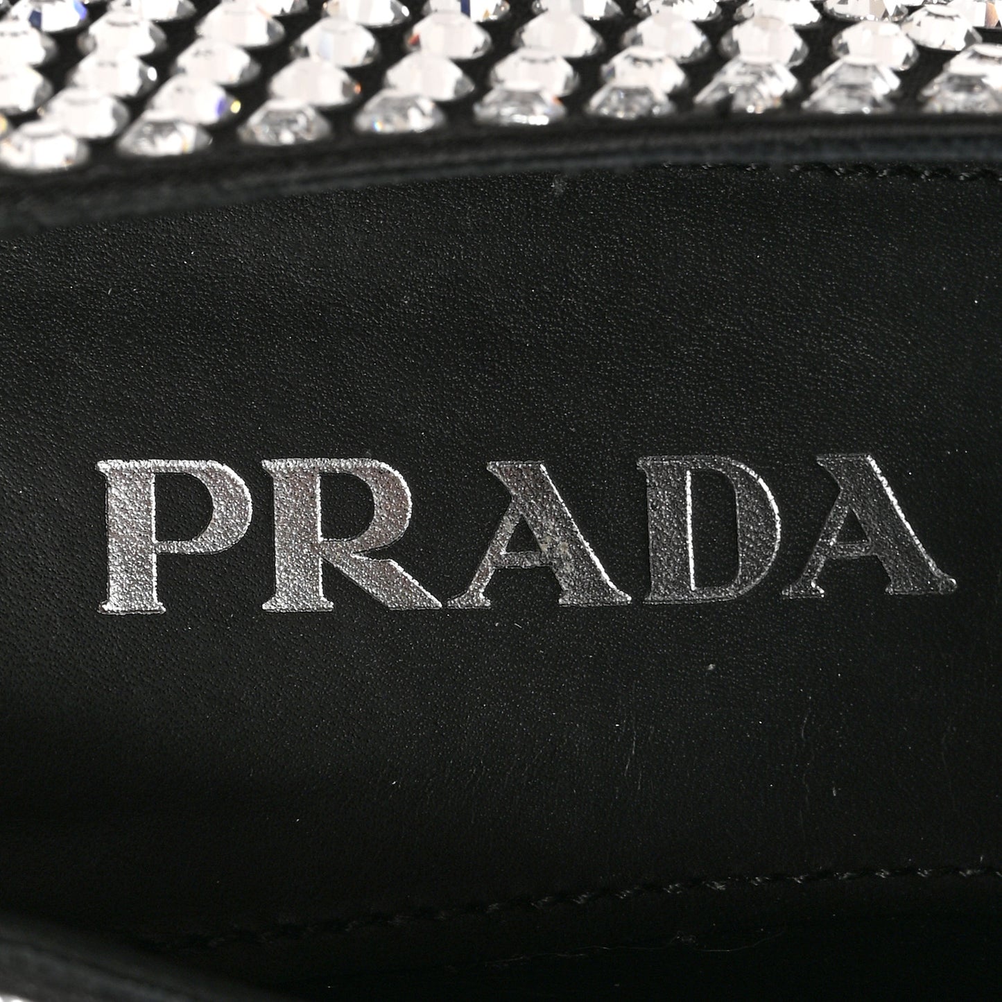 Satin Crystal Metal Triangle Logo 50mm Loafers 35 Cristal