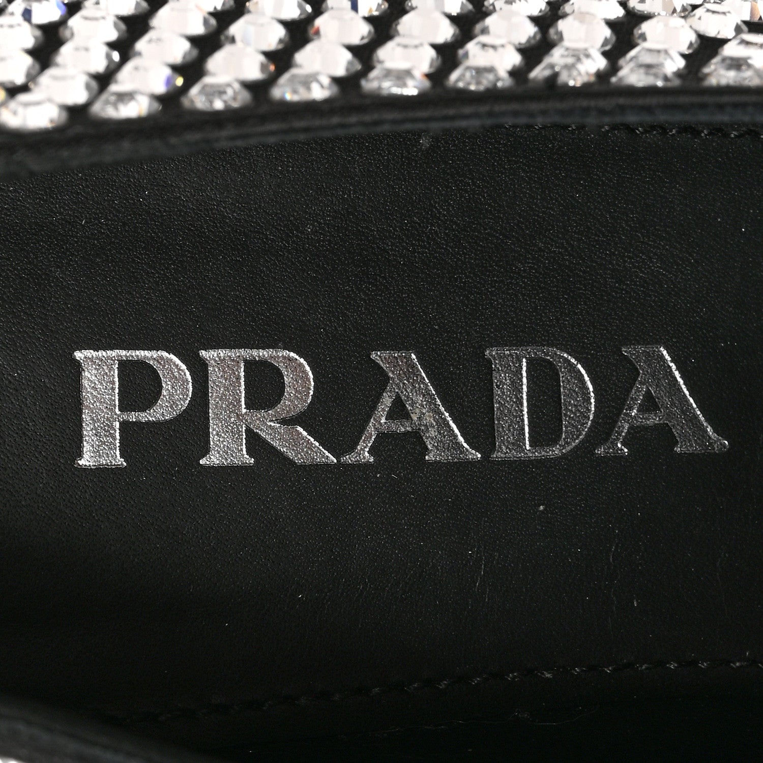 Prada Satin Crystal Metal Triangle Logo 50mm Loafers 35 Cristal 7 of 12