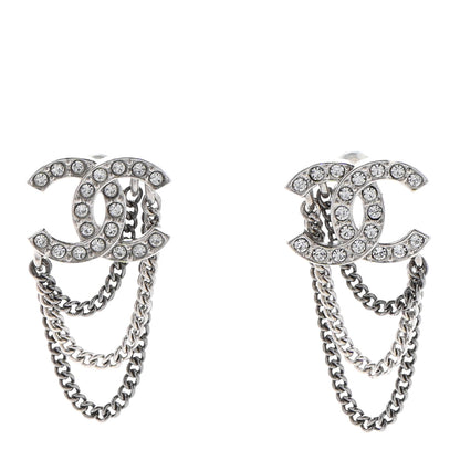 Chanel Crystal Chain CC Earrings Silver 1 of 4