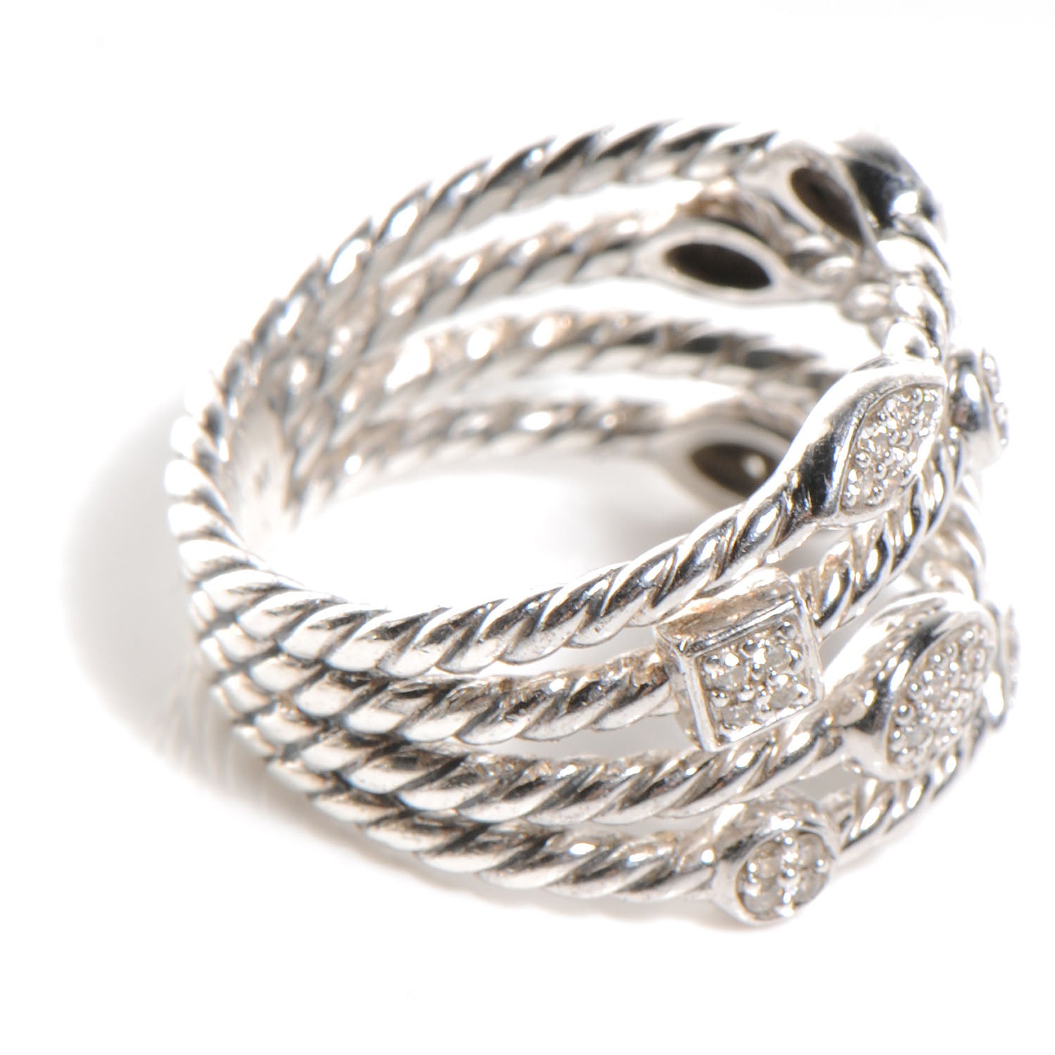 David Yurman Sterling Silver Diamond Confetti 4 Row Ring 8 4 of 6