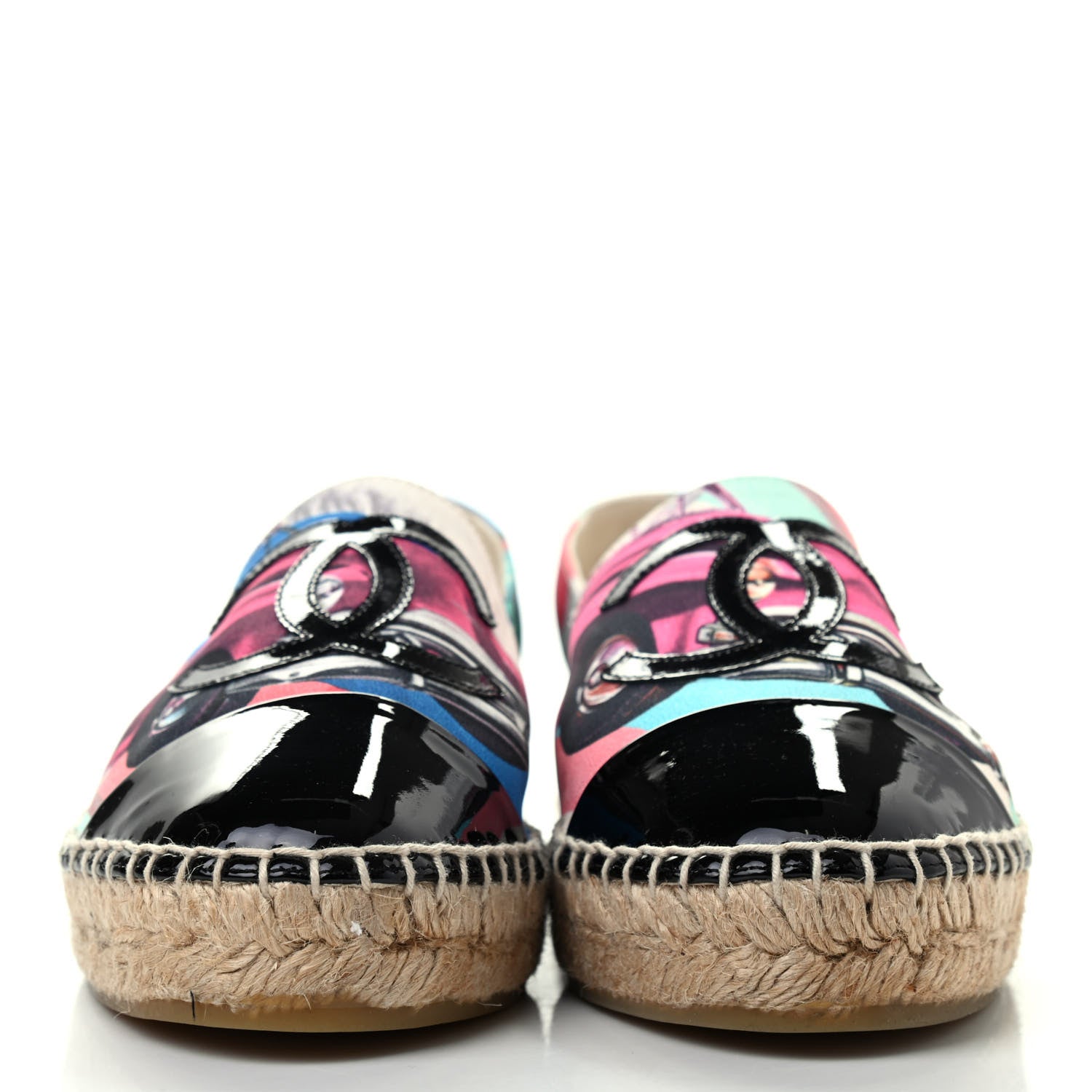 Chanel Fabric Patent CC Espadrilles 36 Multicolor Black 2 of 7