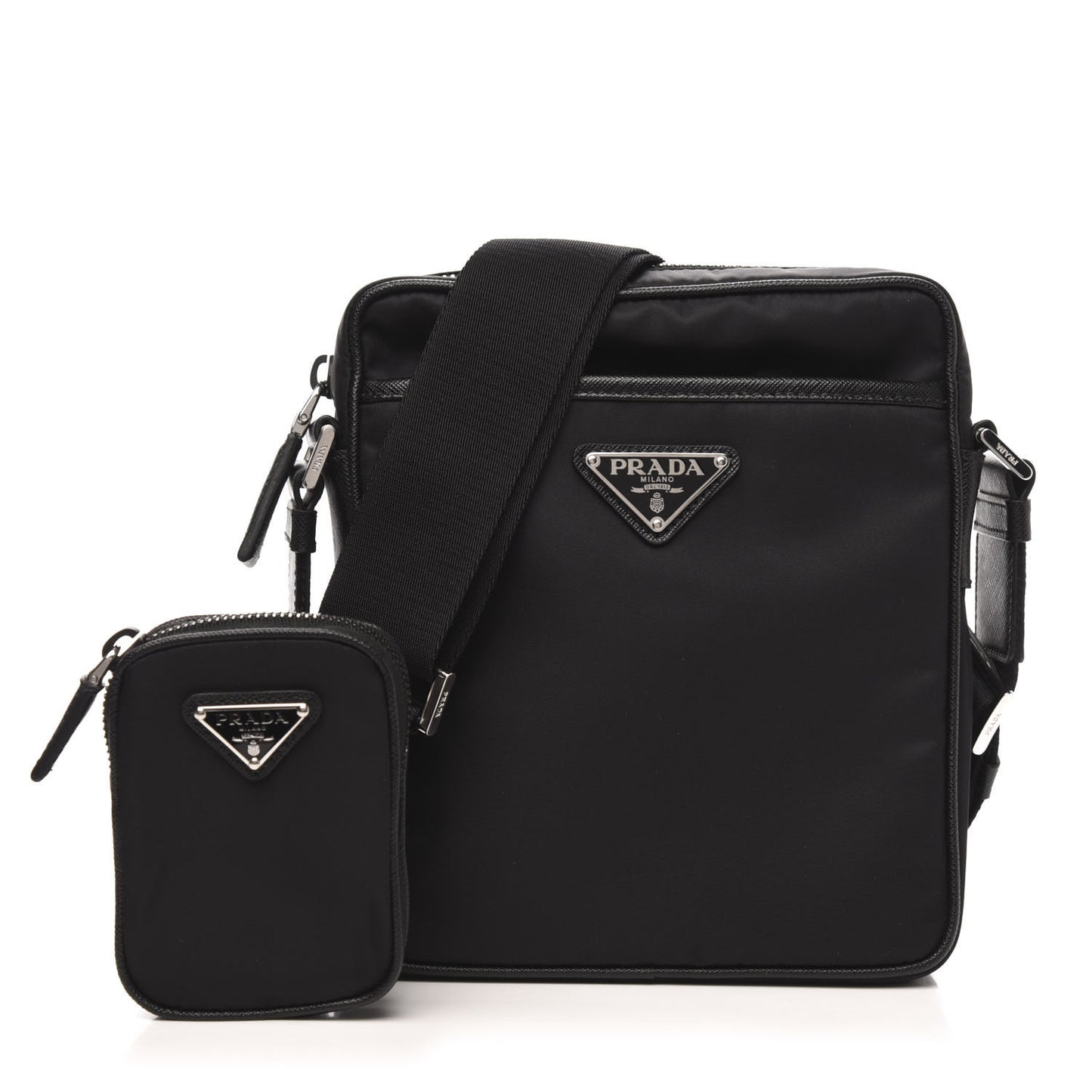 Tessuto Nylon Saffiano Pocket Messenger Shoulder Bag Black
