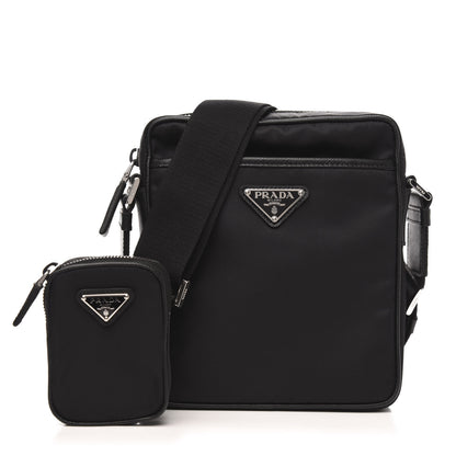 Prada Tessuto Nylon Saffiano Pocket Messenger Shoulder Bag Black 1 of 8