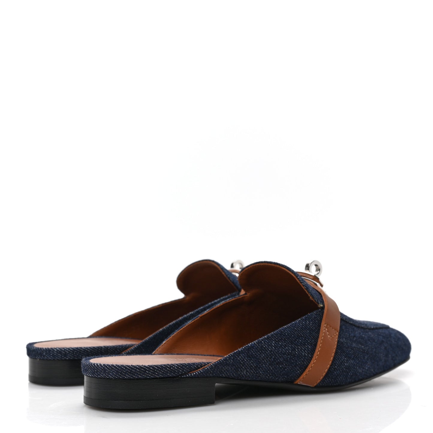 Calfskin Denim Oz Mules 36 Bleu Brut Gold