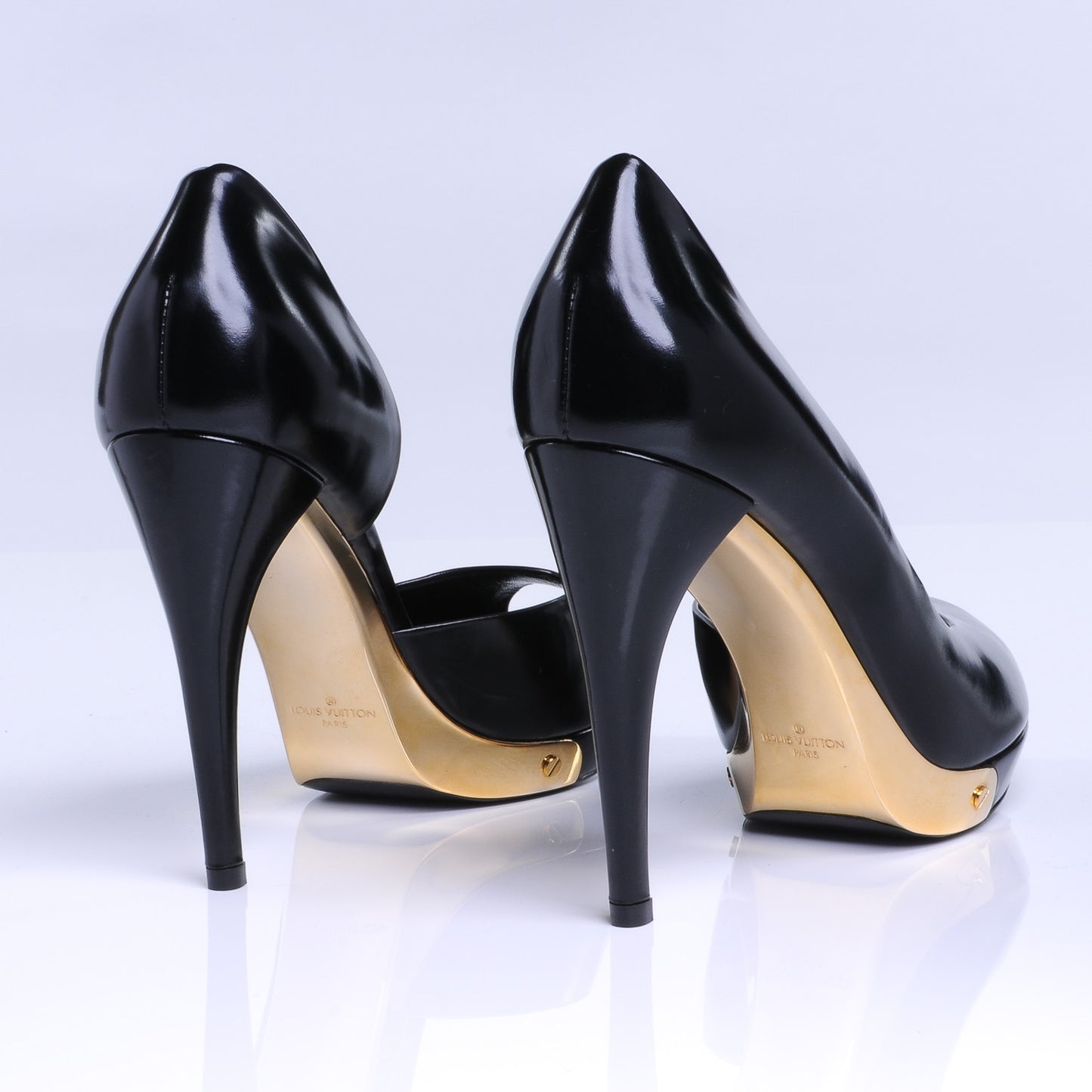 Leather Peep Toe Gold Plate Pumps 39