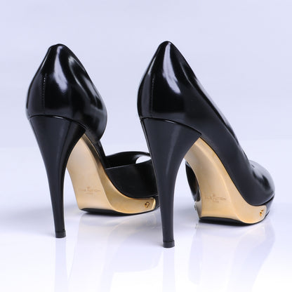 Louis Vuitton Leather Peep Toe Gold Plate Pumps 39 5 of 7