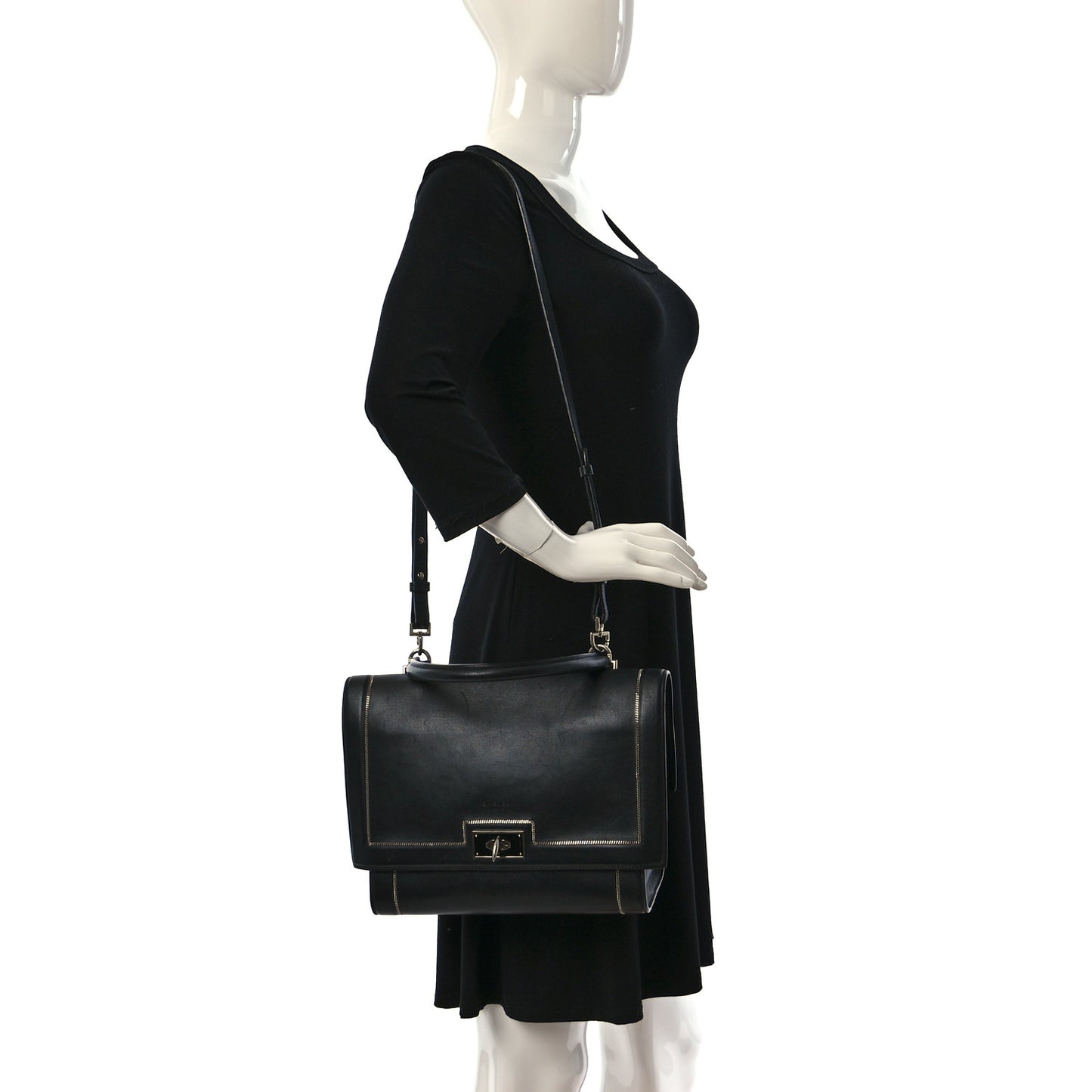 Grained Calfskin Chain Small Shark Lock Satchel Black