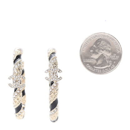 Chanel Crystal Pearl Twist CC Hoop Earrings Gold Black 2 of 6